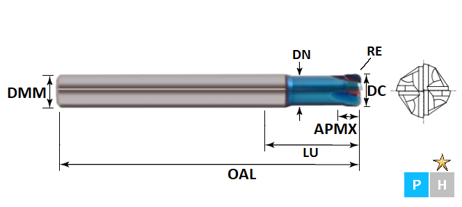 4mm 4 Flute High Feed 0.5Rad Long Length Pulsar Blue Carbide End Mill